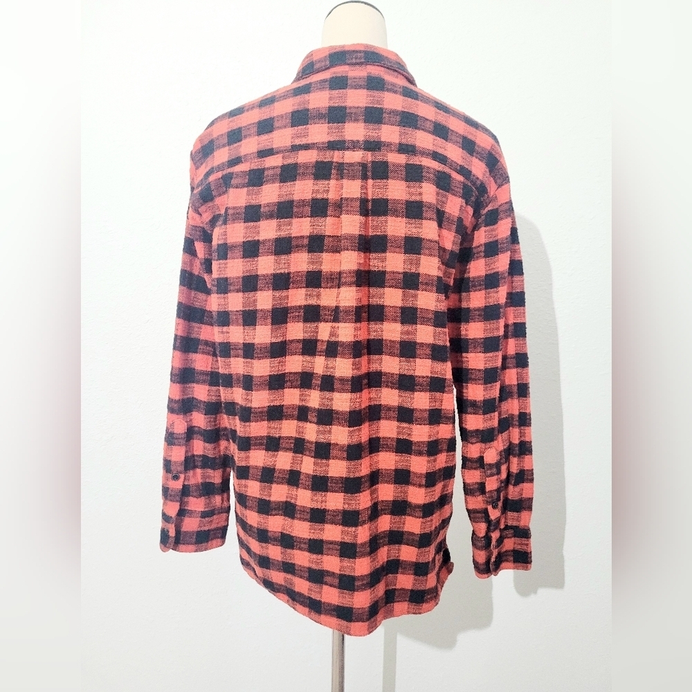 Madewell Woman Buffalo Plaid Flannel Shirt Small Red Black 100% Cotton Oversize - Picture 5 of 12